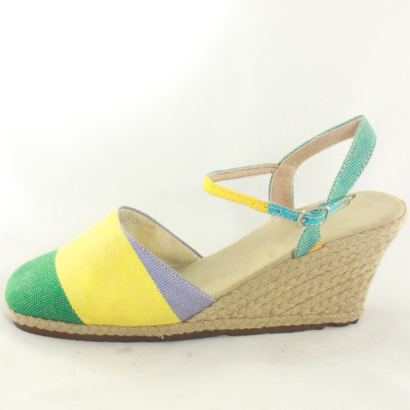 Wedge Shoes - New Canvas Espadrille Multicolor Ankle Strap Wedge